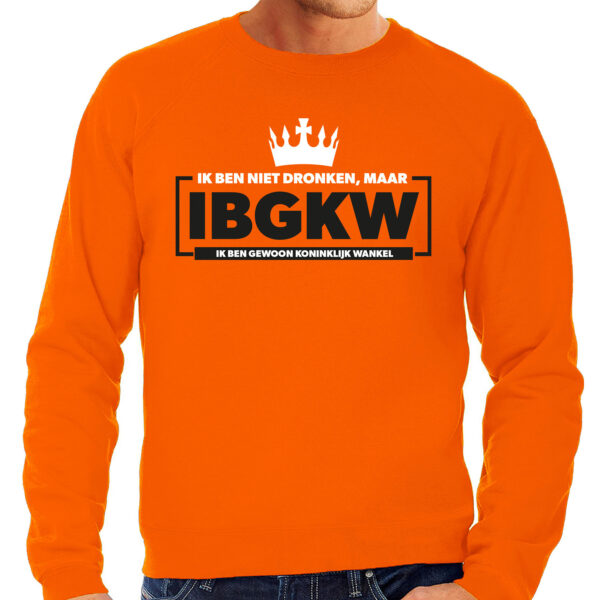 BD Koningsdag verkleed sweater heren - ik ben niet dronken - oranje