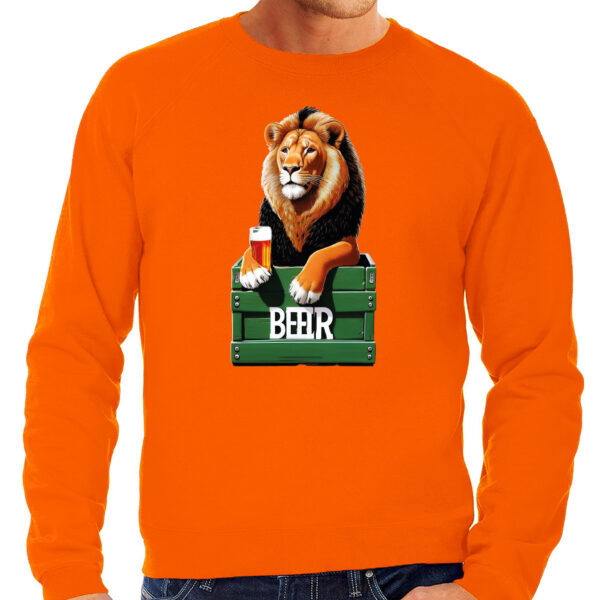 BD Koningsdag verkleed sweater heren - leeuw - bier drinken - oranje