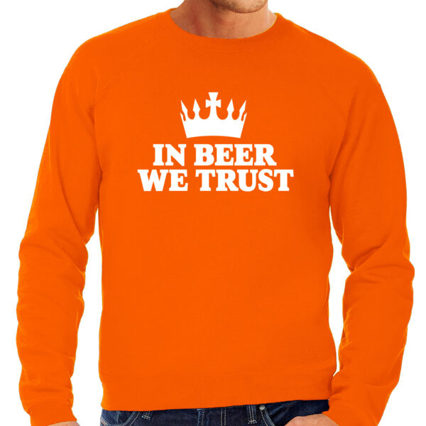 Koningsdag verkleed sweater heren - in beer we trust - oranje