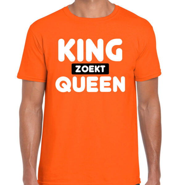 Koningsdag verkleed t-shirt heren - King zoekt Queen - oranje