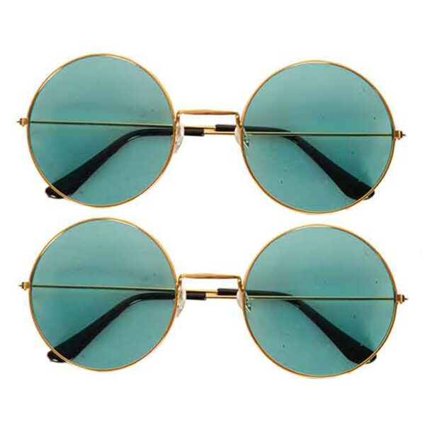 Faram Party Zonnebril - 2x stuks - Hippie Flower Power Sixties - ronde glazen - groen