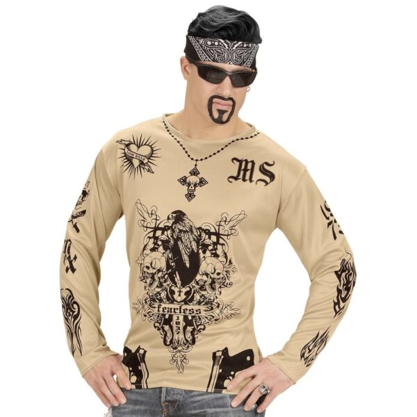 Widmann Carnaval verkleed tattoo shirt - Gangster/maffia - nep tattoos