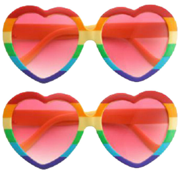 Faram Party Zonnebril - 2x - Hippie Flower Power Sixties - hartjes glazen - regenboog kleuren