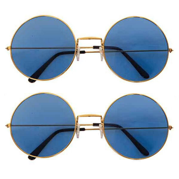Faram Hippie zonnebril - 2x - blauw - flower power - 60s - ronde glazen
