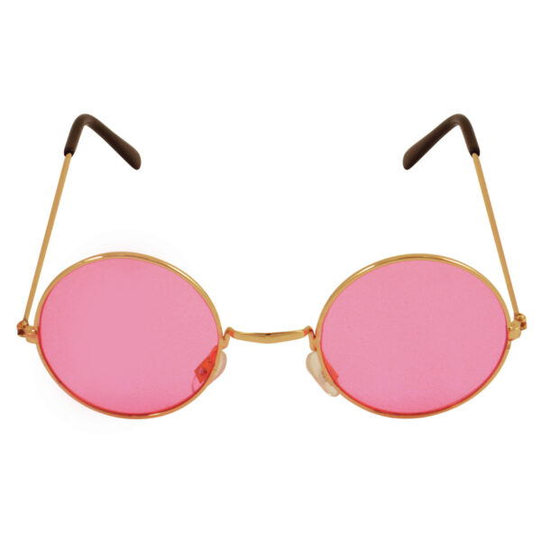 Carnaval verkleedbril - ronde glazen - roze - flower power - hippie
