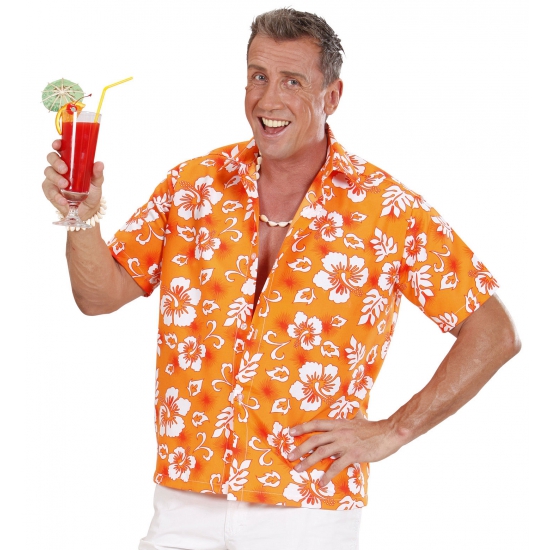 Widmann Hawaii blouse - oranje met witte bloemen - heren - Tropisch