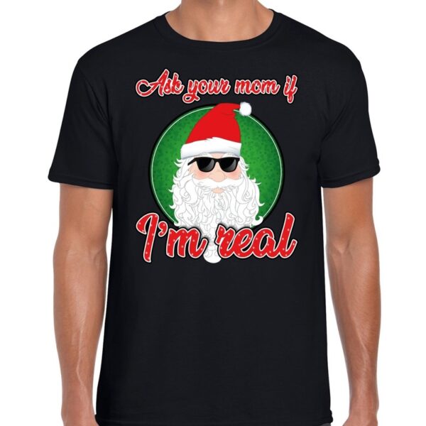 Zwart fout kerstshirt / t-shirt coole Santa i am real voor heren