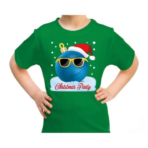 Groen t-shirt / kerstkleding coole blauwe kerstbal christmas party voor kinderen