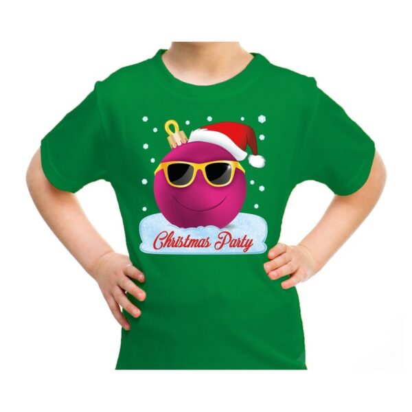 Groen t-shirt / kerstkleding coole roze kerstbal christmas party voor kinderen