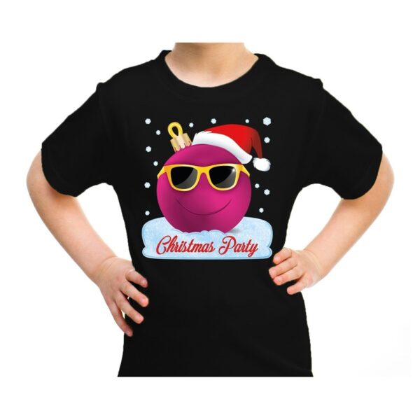 Zwart t-shirt / kerstkleding coole roze kerstbal christmas party voor kinderen