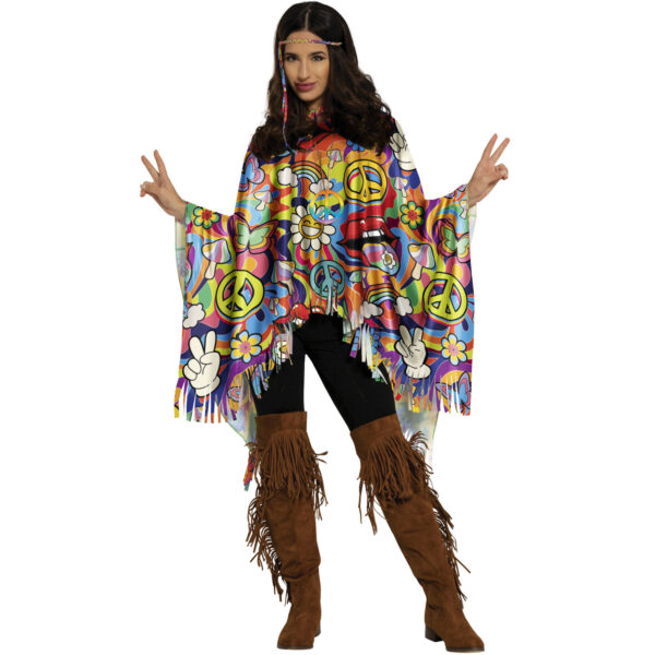 Hippie verkleed poncho - Peace - one size - Jaren 60/flower power verkleedkleding