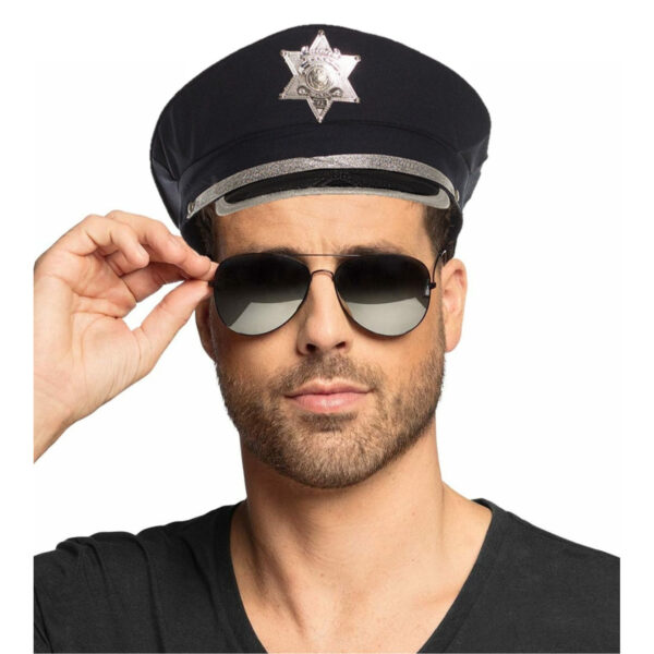 Carnaval verkleed politiepet - met donkere zonnebril - blauw - heren/dames - verkleedkleding