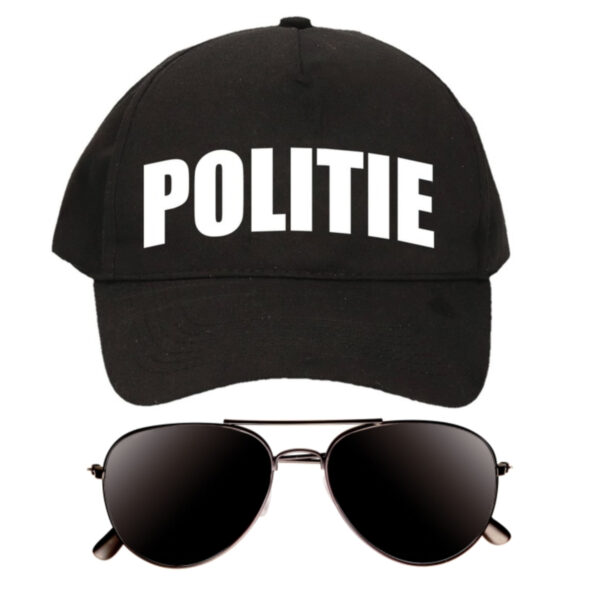 Politie agent verkleed setje pet/cap en donkere zonnebril